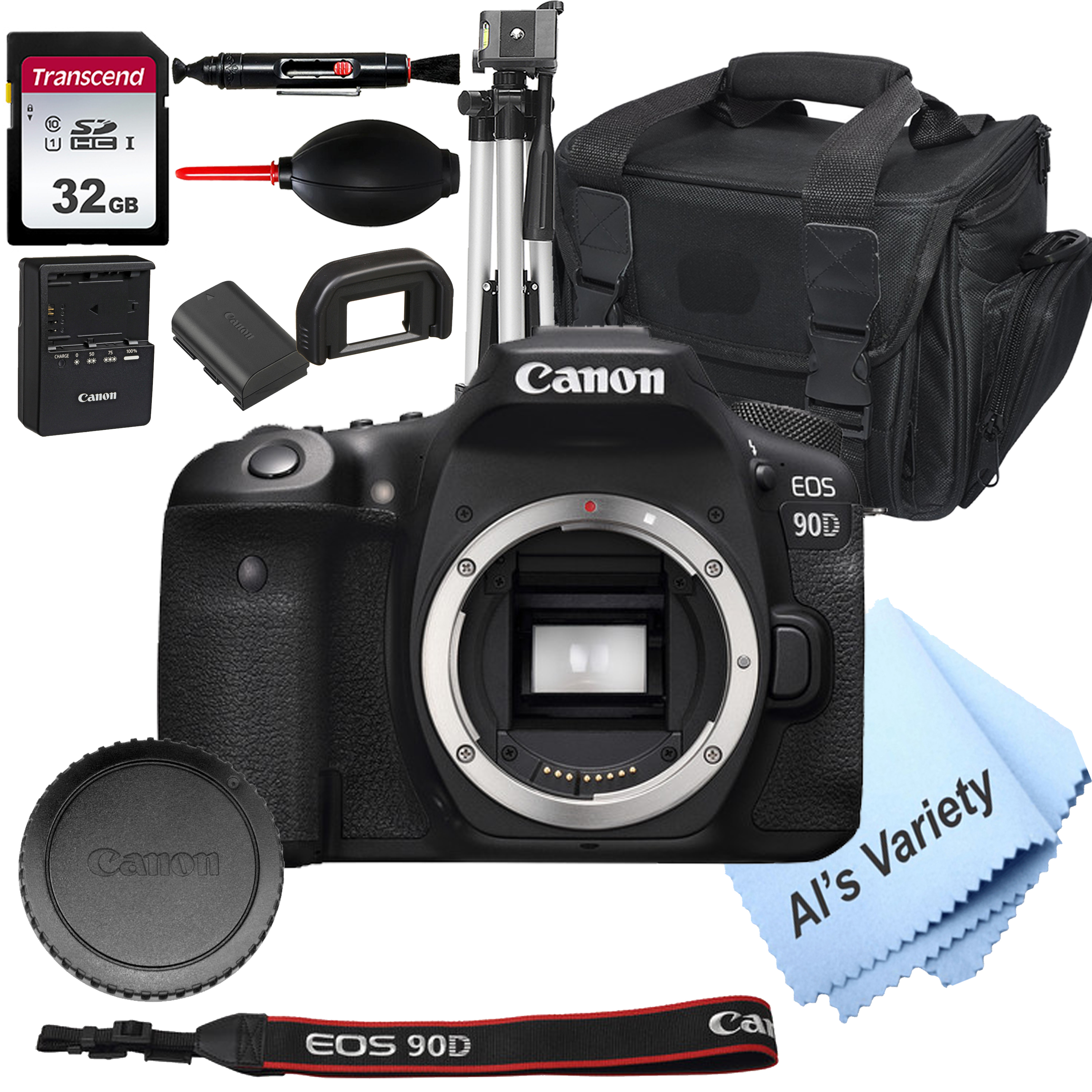 Canon EOS 90D DSLR Camera (Body Only) +32GB Card, Tripod, Case, and