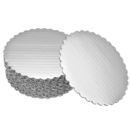 Uxcell 25 Pcs Scalloped Cake Circle Base, 4.9 Inch Cake Cardboards Thick Cardboard Cake Pastry Tray Round Cake Boards for Weddings Parties Birthday Desserts Cupcake (Silver)
