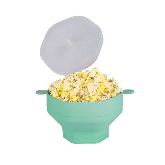 Silicone Microwave Popcorn Bowl Foldable Maker Bucket with Lid Folding Kitchen Baking Tool Cyan