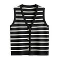 thumbnail image 3 of Women's Casual Sweater Vest Striped Button Down V Neck Sleeveless Cardigan Everyday Casual Knitted Tank Tops, Black, S, 3 of 7