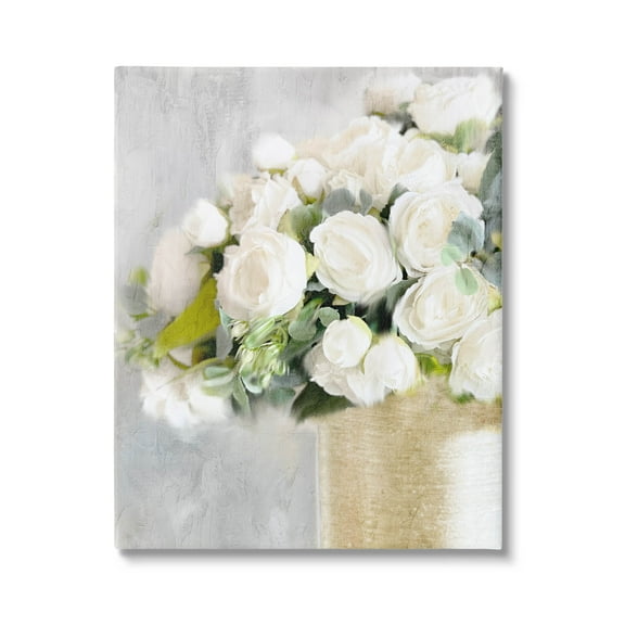 Romantic White Roses Arrangement Botanical & Floral Graphic Art Gallery Wrapped Canvas Print Wall Art
