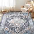 thumbnail image 3 of 5'x7' Area Rugs, Machine Washable Non Slip Area Rug for Living Room, Soft Low Pile Vintage Print Pattern Indoor Bedroom Thin Carpet, Navy Blue, 3 of 6