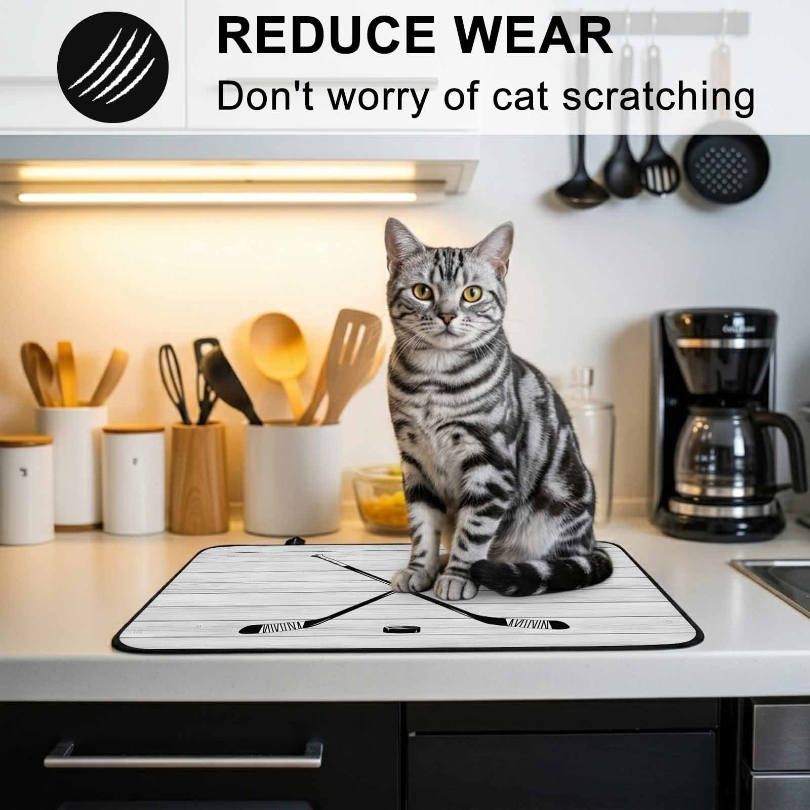 Ice Hockey Stove Top Cover for Electric Stove, Heat-proof & Non Slip Glass Top Stove Cover Protector, Farmhouse Rustic Ball Sport Game Wooden Grain Kitchen Flat Cooktop Rubber Mat 36x21 Inches