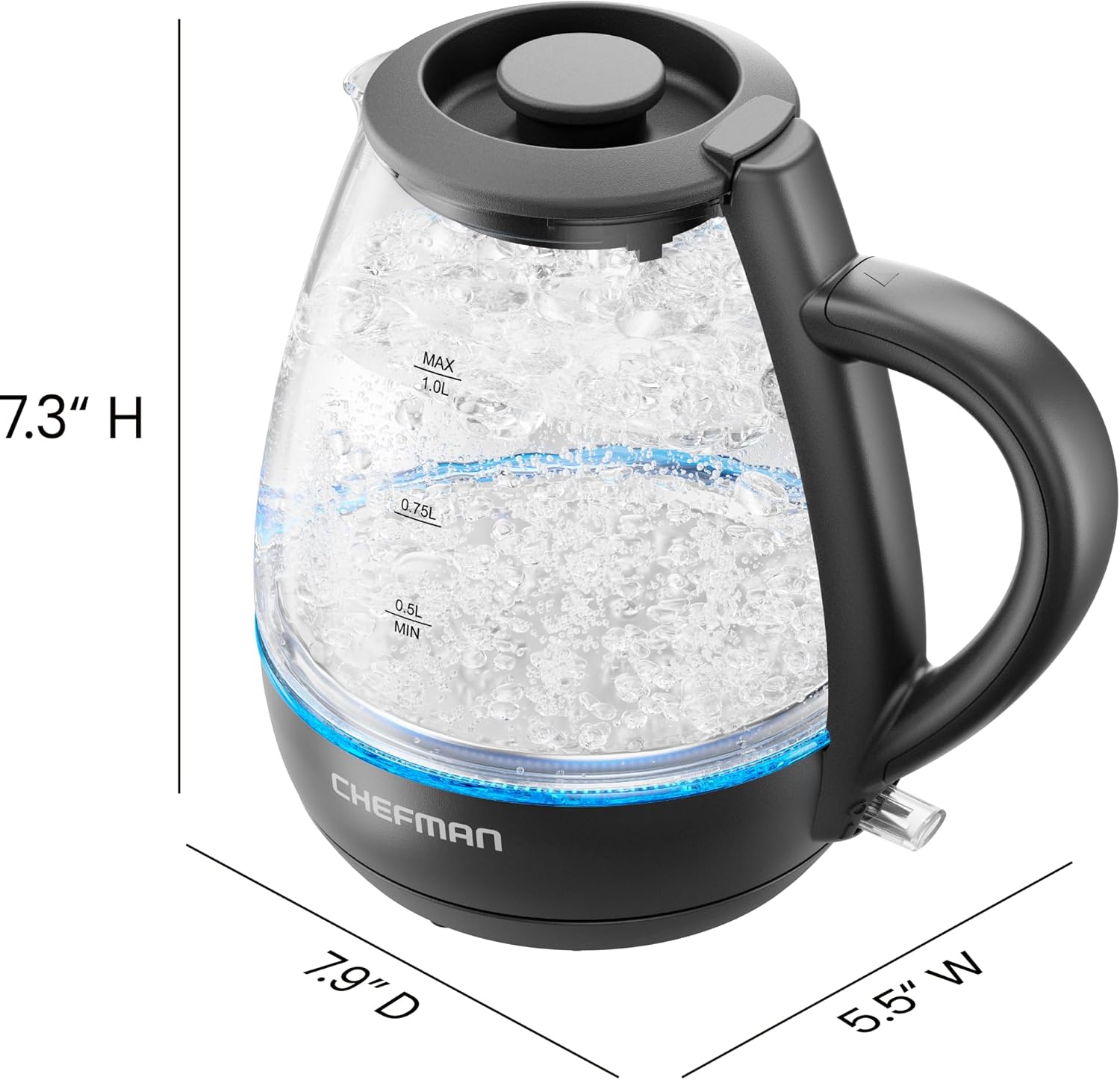 Chefman 1-Liter Electric Glass Kettle with LED Indicator, Black photo 6