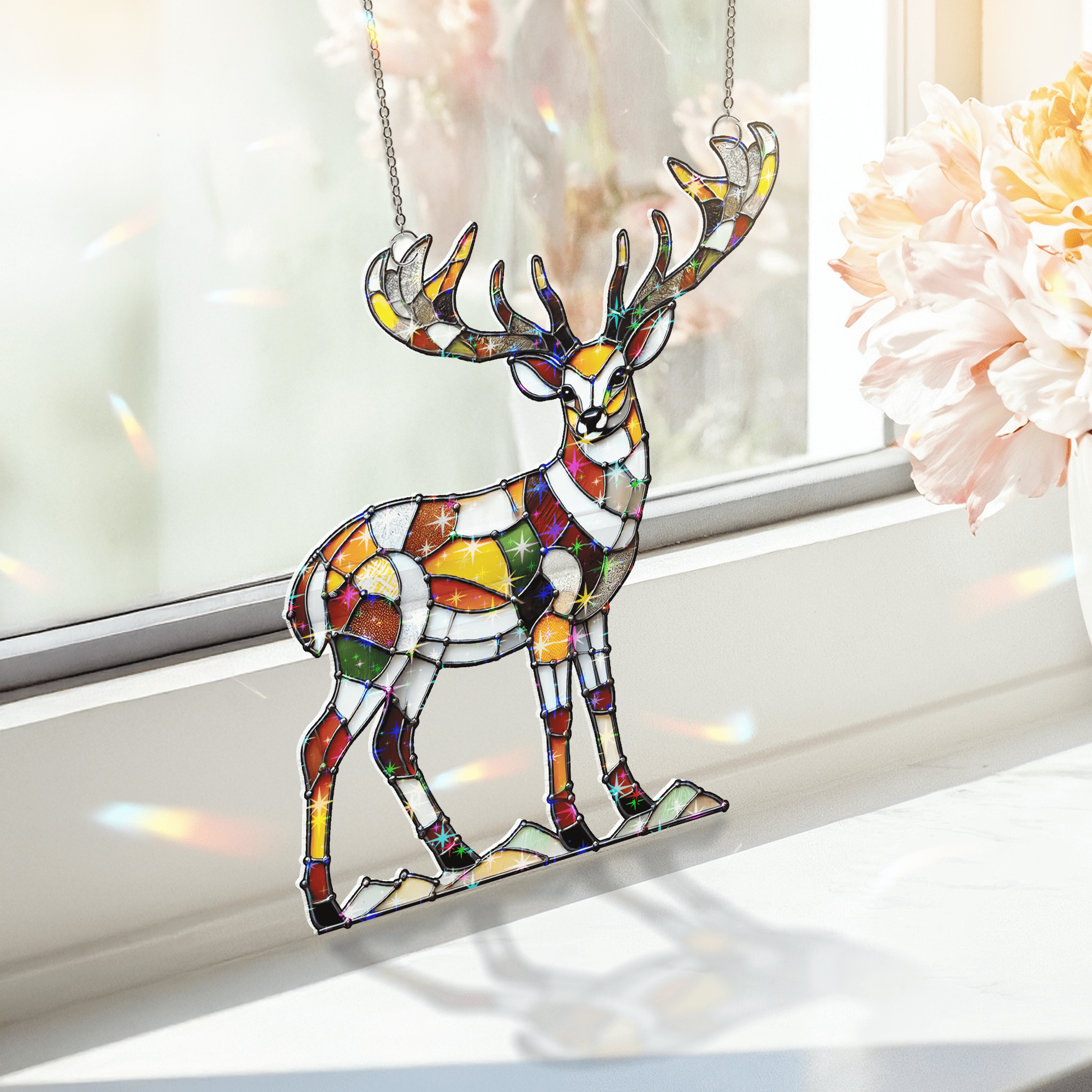 Lotusprinthandmade Deer Hunting Custom Shape Star Hologram Ornament 8in, hunting gift ornament, deer lovers holographic decoration