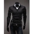 thumbnail image 2 of LIIPEE Men Shirts Fashion Casual Solid Color Lapel Long Sleeve Slim Fit Shirt Male Buttons Comfortable Breathable Soft Daily Shirts,Black,L, 2 of 4