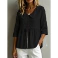 thumbnail image 4 of Women's Doll Collar Eyelet 3/4 Sleeve Peplum Blouse Black S, 4 of 7