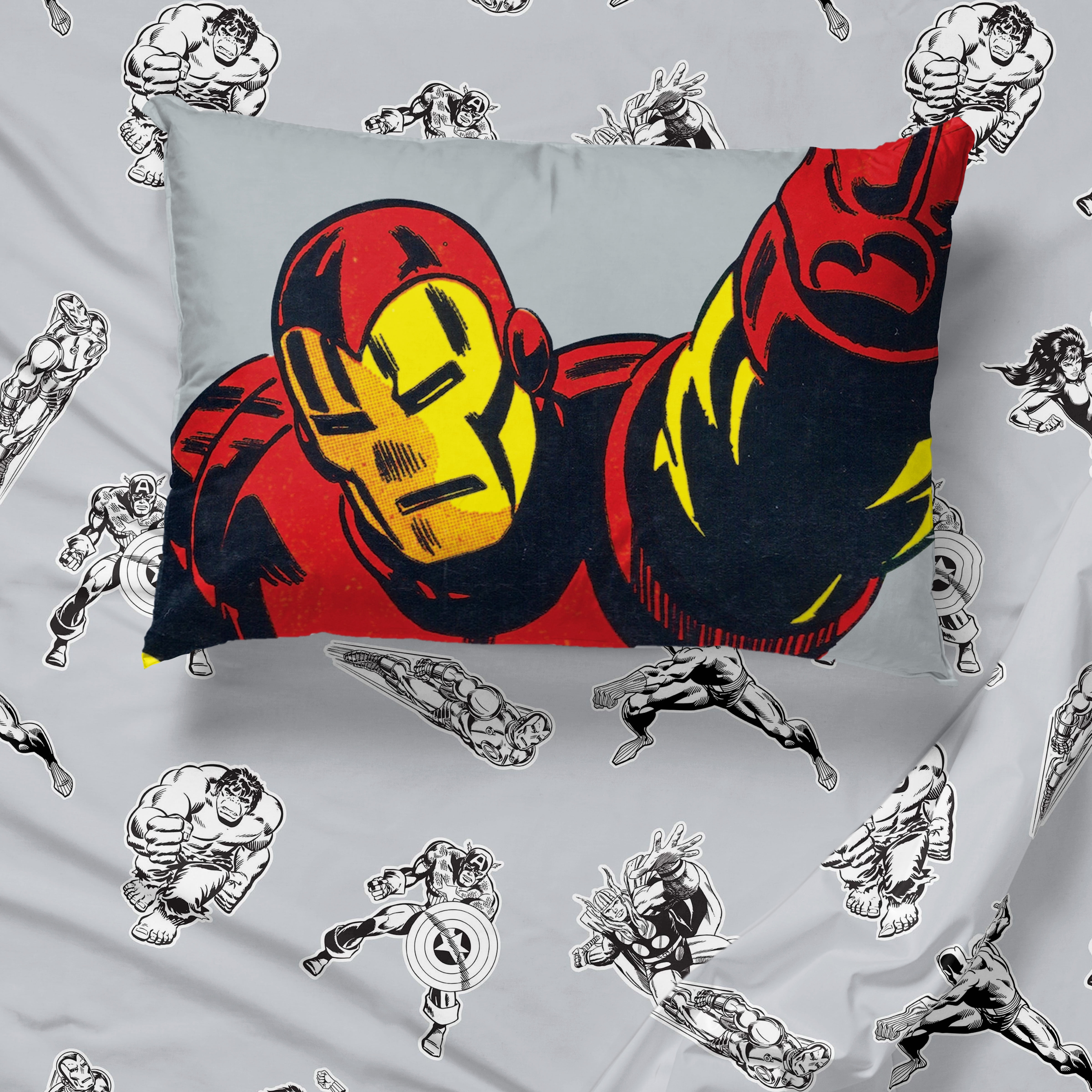 Marvel Comics Face Montage Grey 4 Piece Queen Sheet Set 100