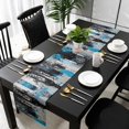Black Blue Modern BurlapCotton Table Runner 36 Inch Long,Abstract