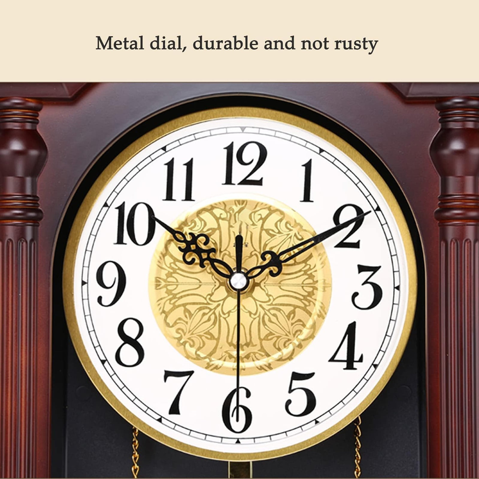 Grandfather Wood Wall Clock With Chime and Swinging Pendulum - 26in Traditional Silent Timepiece - Classic Chiming Design