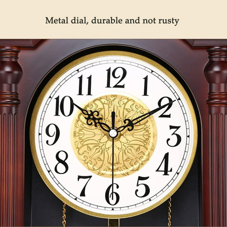 Grandfather Wood Wall Clock With Chime and Swinging Pendulum