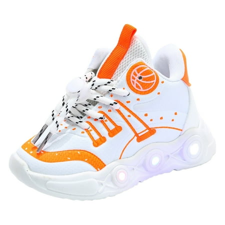 Ccpelsie Toddler Boys Girls Light Up Shoes LED Lightweight Breathable Walking Sneakers Soft Soles Sports Shoes(White 5.5-6 Years)