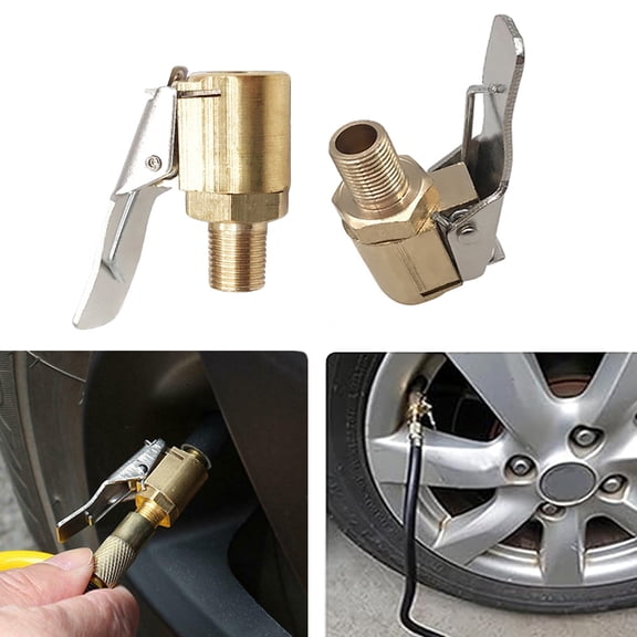 Fusipu 4Pcs Tire Air Chuck with Clip Adapter Brass Locking Tire Inflator Nozzle Adapter Connect Air Pump for Inflatables Tire Inflator Cars Accessories