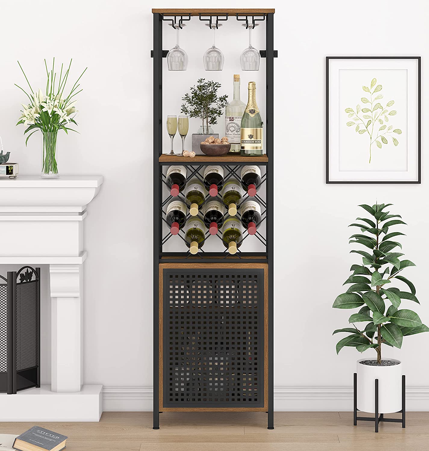 Freestanding Wine & Rack, Liquor with Glass Holder