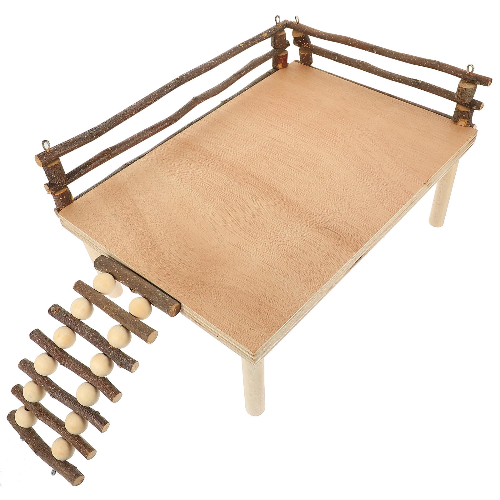 PTOOTP Bite-Resistant Wood Hamster Platform with Ladder for Small Animals