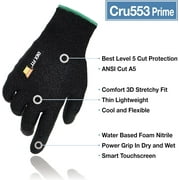 DEX FIT CRU553 Prime Black Level 5 Cut Resistant Gloves (Power Grip, Durable Foam, Large) - 1 Pair