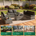 thumbnail image 6 of LazySunsets 7 Piece Outdoor Patio Wicker Conversation Set, Gray Rattan Sofa with Black Cushions, Coffee Table & Fire Pit Table, 6 of 7