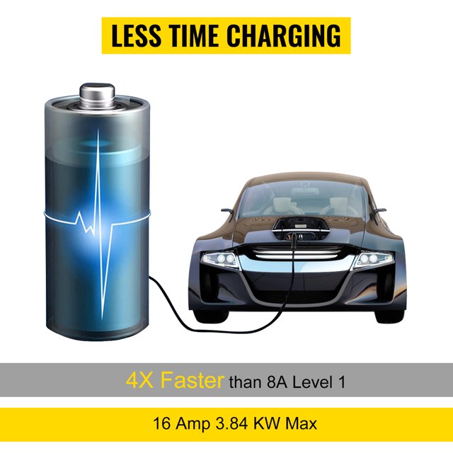 VEVOR Nivel 2 EV Cargador, 16 Amp 110V-240V 3.84 kW, Cargador de vehículo electrico portátil con cable de carga de 25 pies NEMA 6-20 Enchufe, SAE J1772 Estación de carga EV domestica