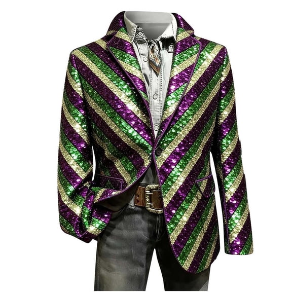 KeShDi Blazer For Men Sequin Blazer Men's Corduroy Print Ceremonial Dress Pocket Button Party Coat Yellow 2X