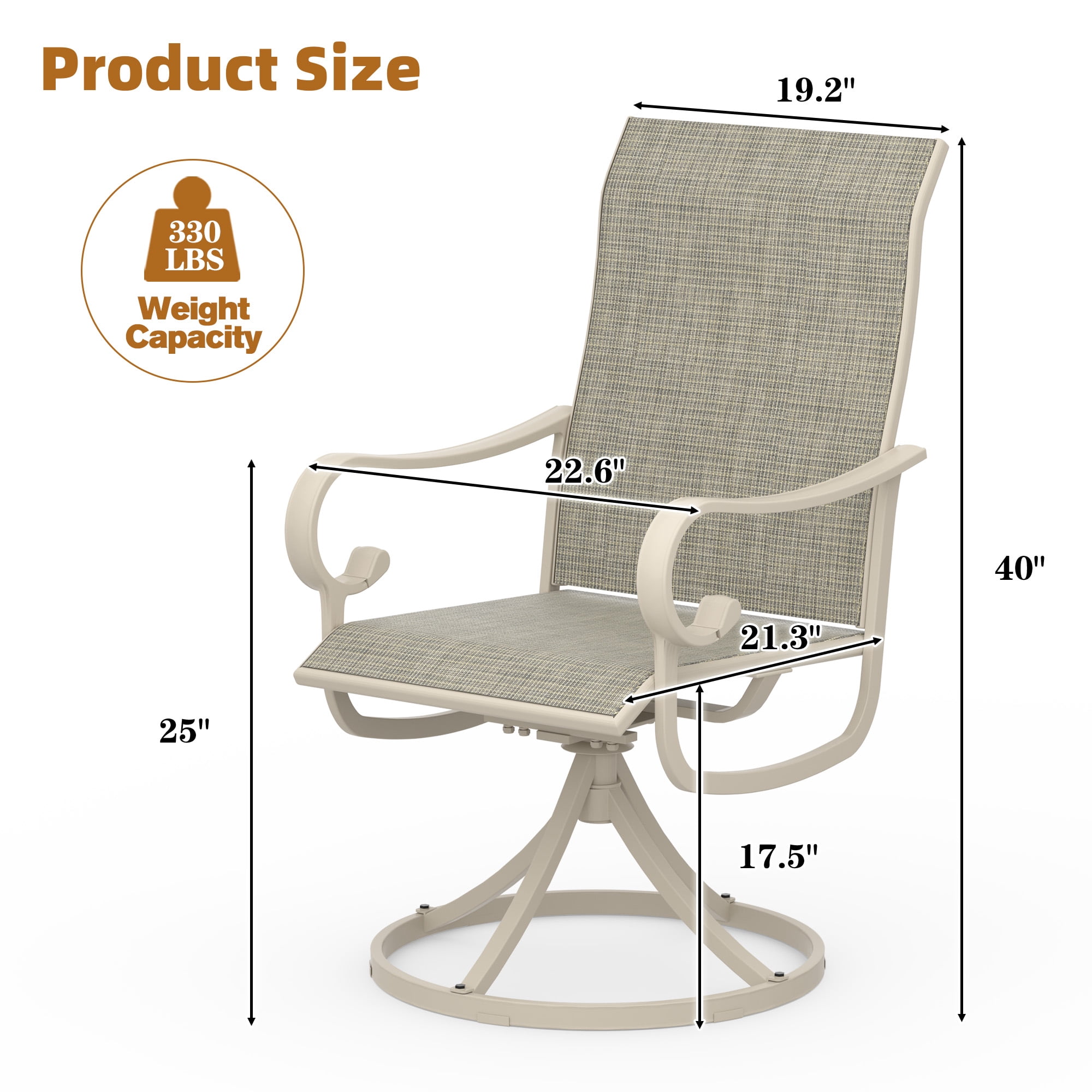 Zidtia Patio Swivel Rocker Chairs Set of 2, High Back Outdoor Dining Chairs with Sturdy Metal Frame, All-Weather Swivel Chairs,Sandshell