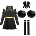 thumbnail image 6 of TiaoBug Womens Cheer Leader Costume Cheering Uniform Long Sleeve Dress with Stockings Black A S, 6 of 7