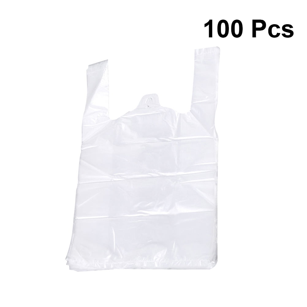 Frcolor 100Pcs White Food Grade Plastic Bag with Handle Food Packaging