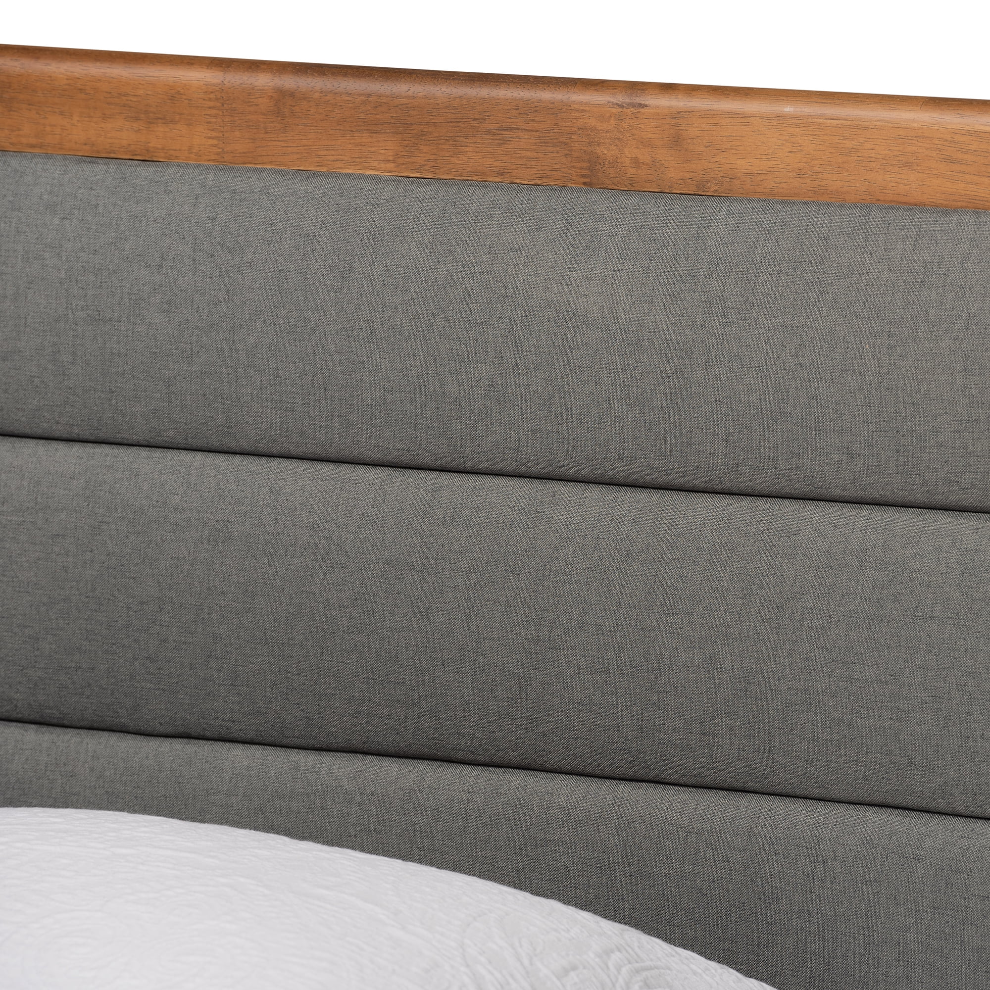 Baxton Studio Seren Mid-Century Modern Dark Grey Fabric Upholstered and Walnut Brown Finished Wood Twin Size Platform Bed