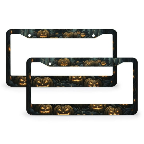 2 PCS Halloween Scary Pumpkin License Plate Frame Happy Halloween Funny License Plates Stainless Aluminum 2 Hole for US Standard Vehicles for Women Men