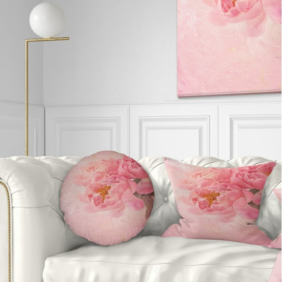 Designart Peony Flowers on Pink Background - Floral Throw Pillow - 12x20