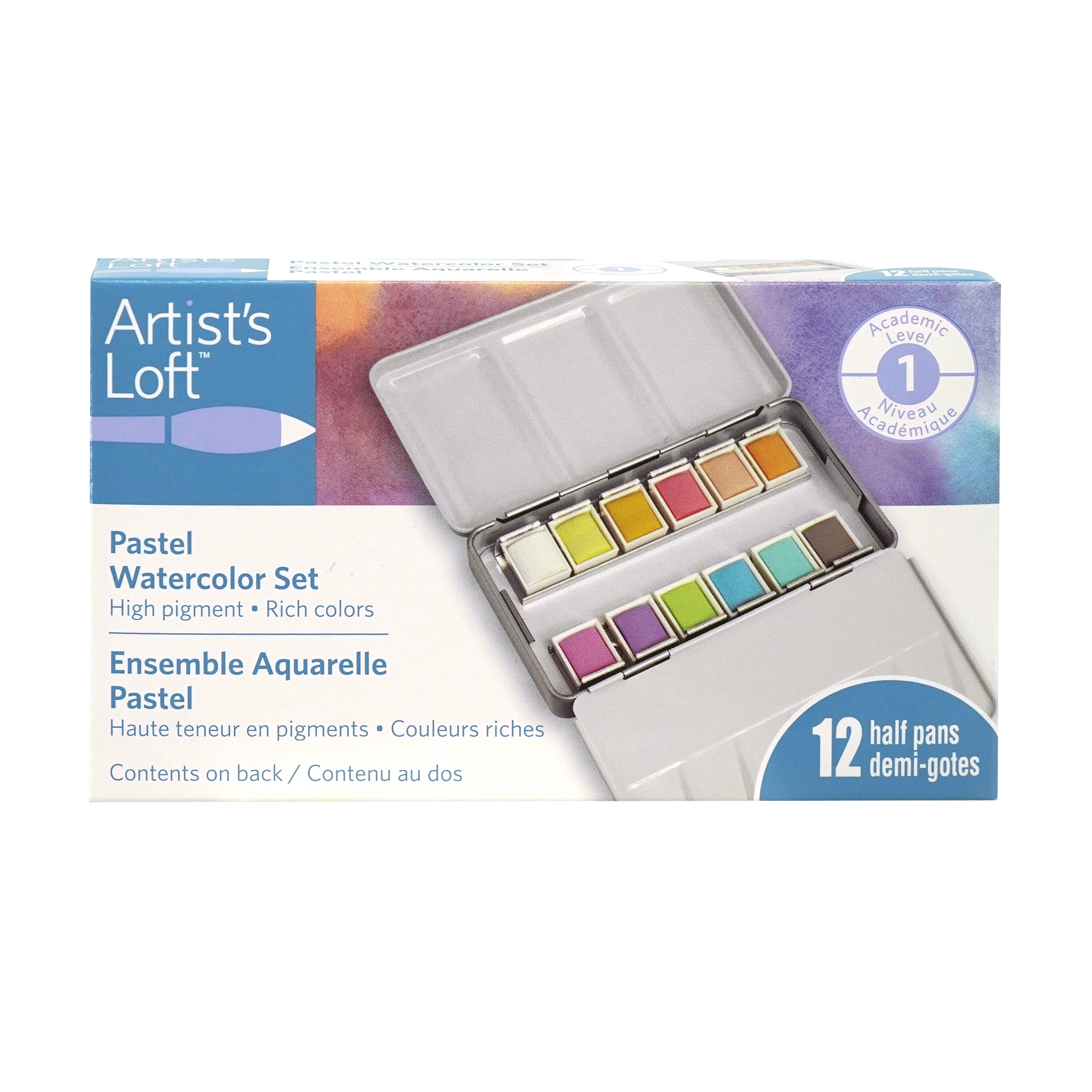 12 Half Pans Pastel Watercolor Set by Artist's Loft - Highly Pigmented Pastel Paints in Metal Tins – Ideal for Watercolor Painting - Mixed Media - and Cardmaking - 6 Pack