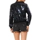 thumbnail image 3 of CHAQUETA DE LENTEJUELAS PARA MUJER INSPIRE CHIC CON CIERRE DE CREMALLERA Y BOLSILLOS OCULTOS TIPO BOMBER TALLA L NEGRO ARCOIRIS, 3 of 7
