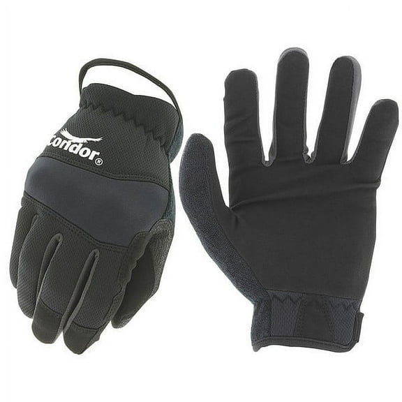 Condor Mechanics Gloves, Synthetic Leather Palm, Polyester Back, 9, Black