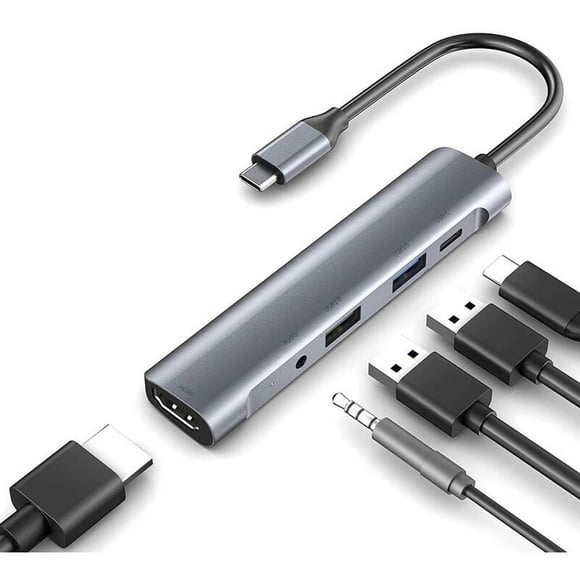 USB C Adapter Macbook air, 5 in 1 USB C HUB Multiport with 4K HDMI, 3.5 Headphone In-line Microphone, 100W PD, USB C Adapter for Macbook Air/Pro M1, iPad Pro M1, Chromecast, Windows, PS4/5