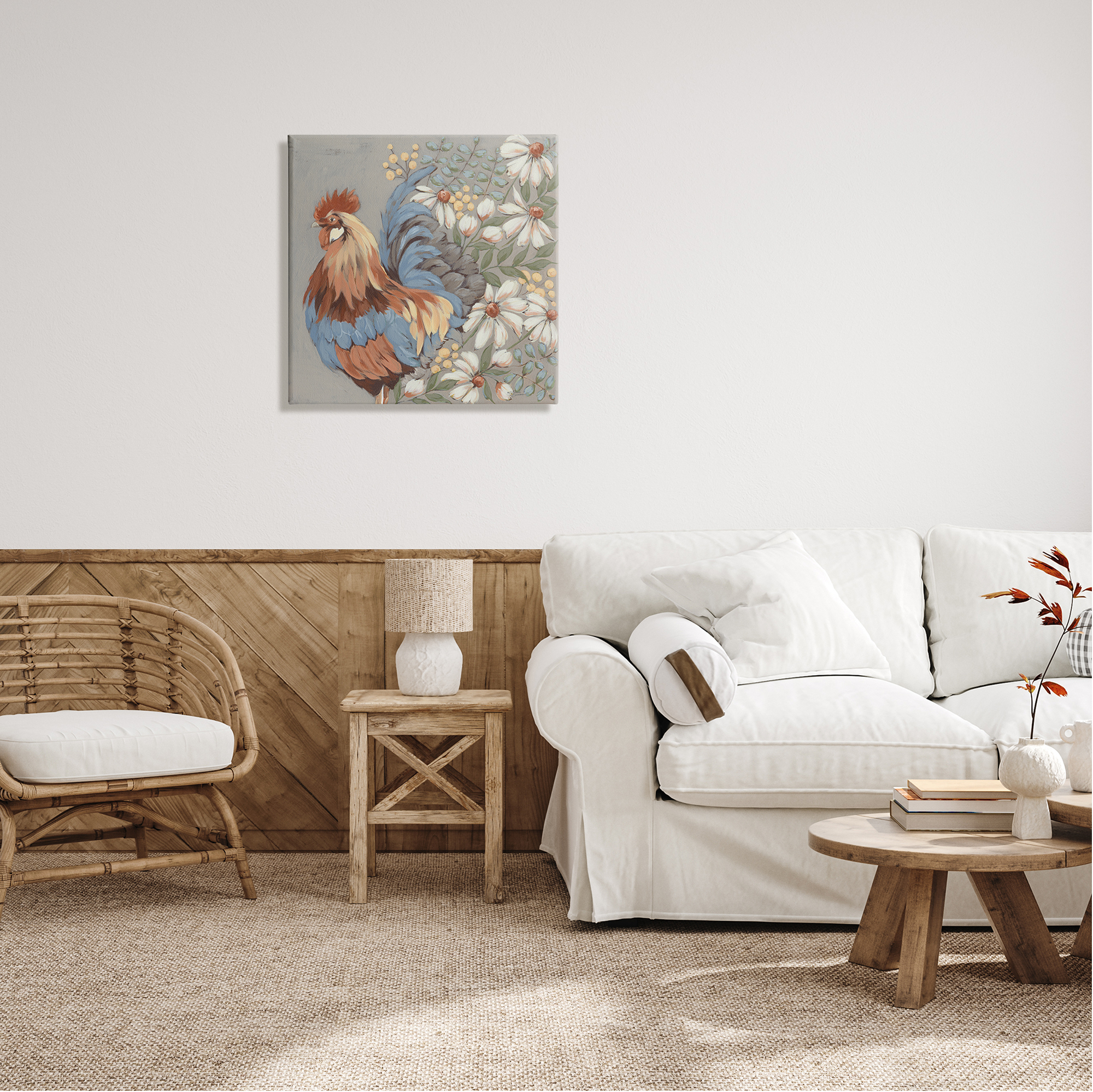 Stupell Industries Country Hen & Daisies Animals & Insects Painting Gallery Wrapped Canvas Print Wall Art, 24 x 24