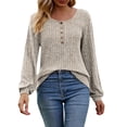 thumbnail image 2 of Baqcunre Autumn/Winter Round Neck Brushed Solid Button Panel Long Sleeve T Shirt Womens Tops T Shirts For Women Going Out Tops Women Clothing Womens Shirts,Color Khaki,Size XL, 2 of 5