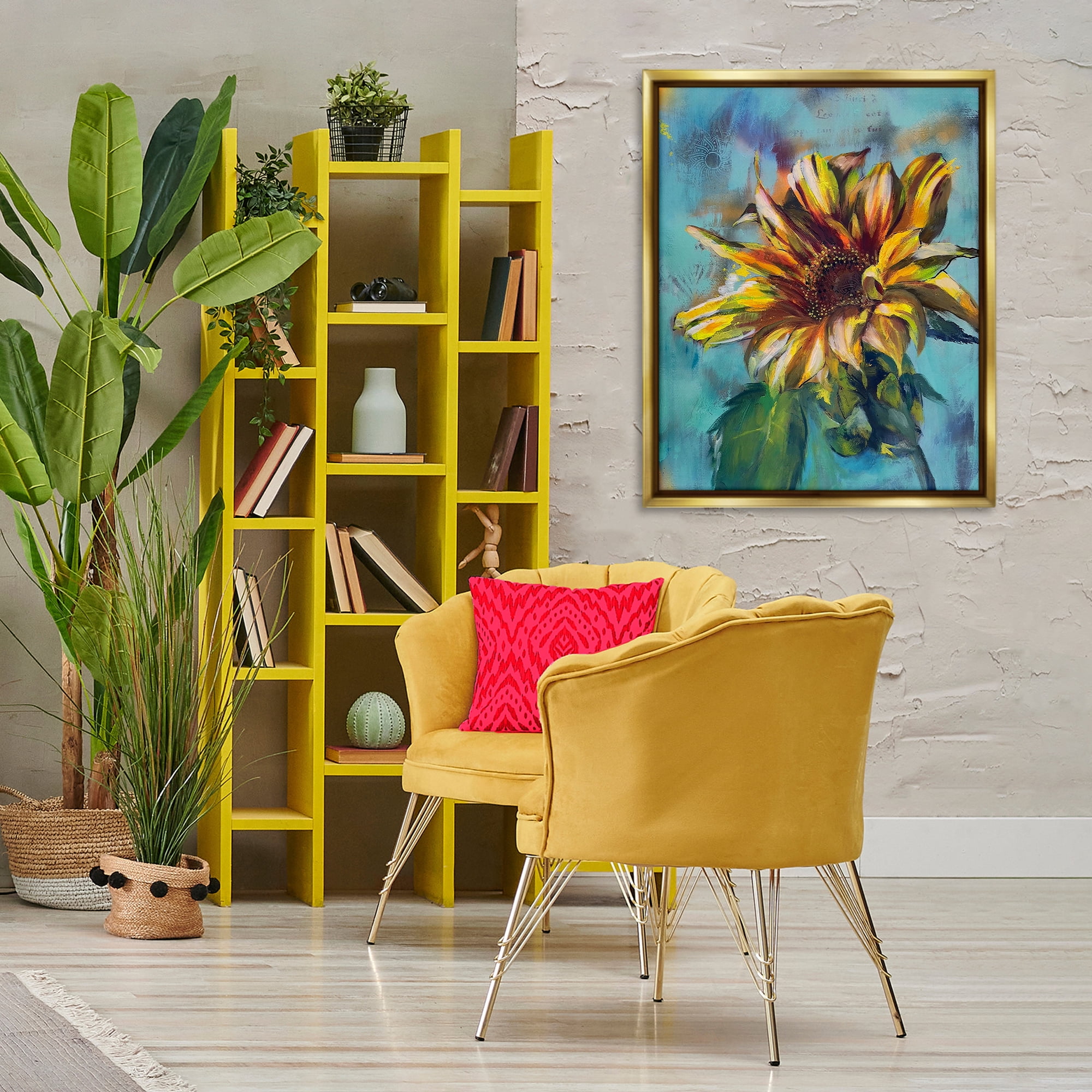 Stupell Industries Finding Spring Sunflower Plants & Flowers Painting Gold Floater Framed Canvas Art Print Wall Art, 25 x 31