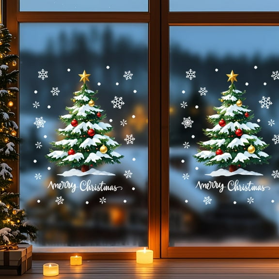 Christmas Tree Window Clings Stickers 23.62 x 17.71in Reusable DIY Static Wall Door Stickers Large Christmas Window Glass Decals for Home Office Shop Decorations , 1PCS Christmas Decorations