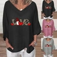 thumbnail image 6 of YUNAFFT Womens Tops Casual Loose Fashion Women's Valentine's Day V-Neck Printing Vintage RetroFlax 3/4 Sleeve Loose Top On Sale, 6 of 6