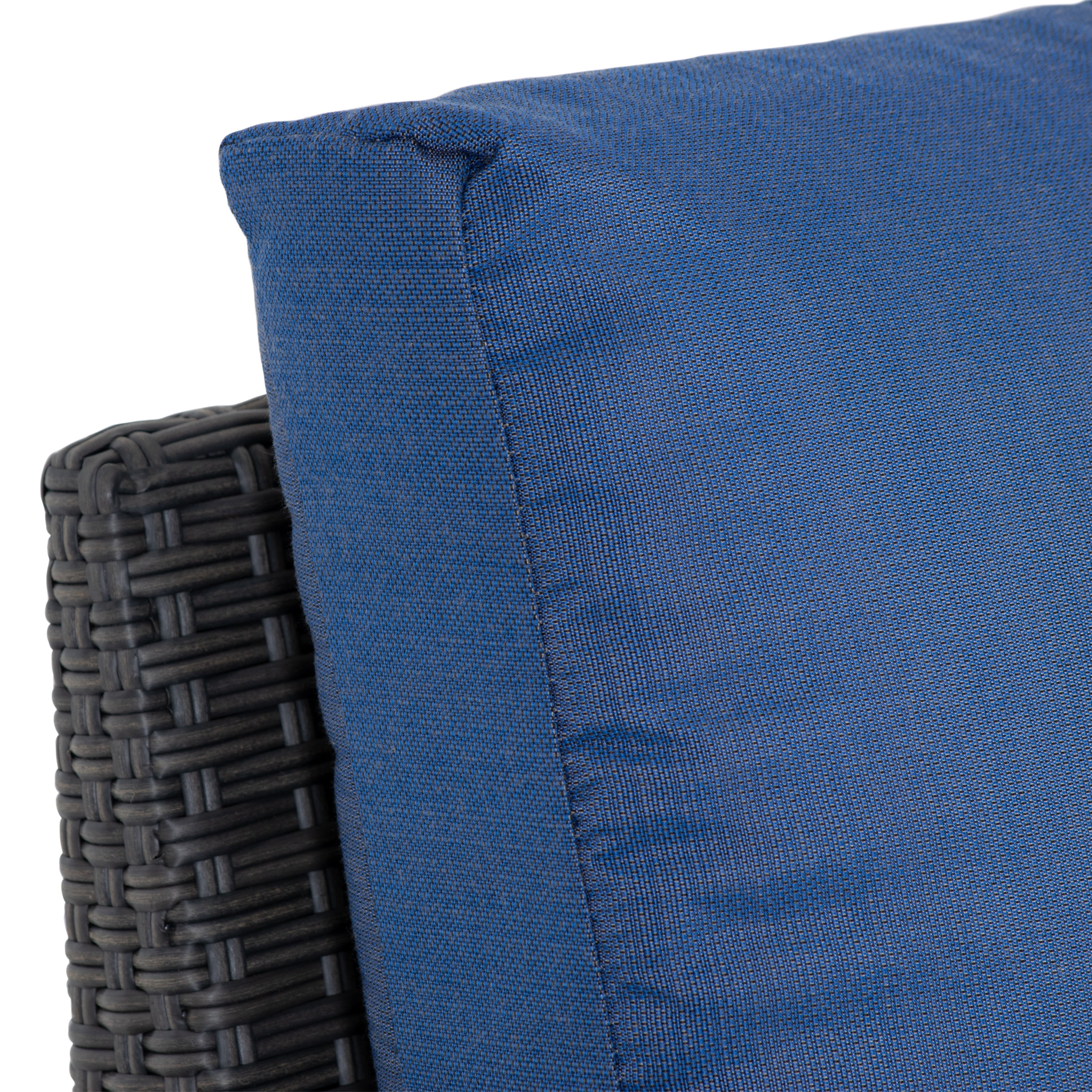 CorLiving Brisbane Rust-Resistant Resin Wicker and Steel Left Arm Outdoor Patio Sectional Piece with Cushions, Charcoal Grey/Navy Blue