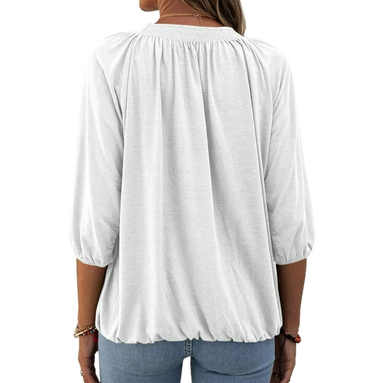 B Slim Women's Blouse Top Size M Black White Waist Slimming Shirt 3/4  Sleeve
