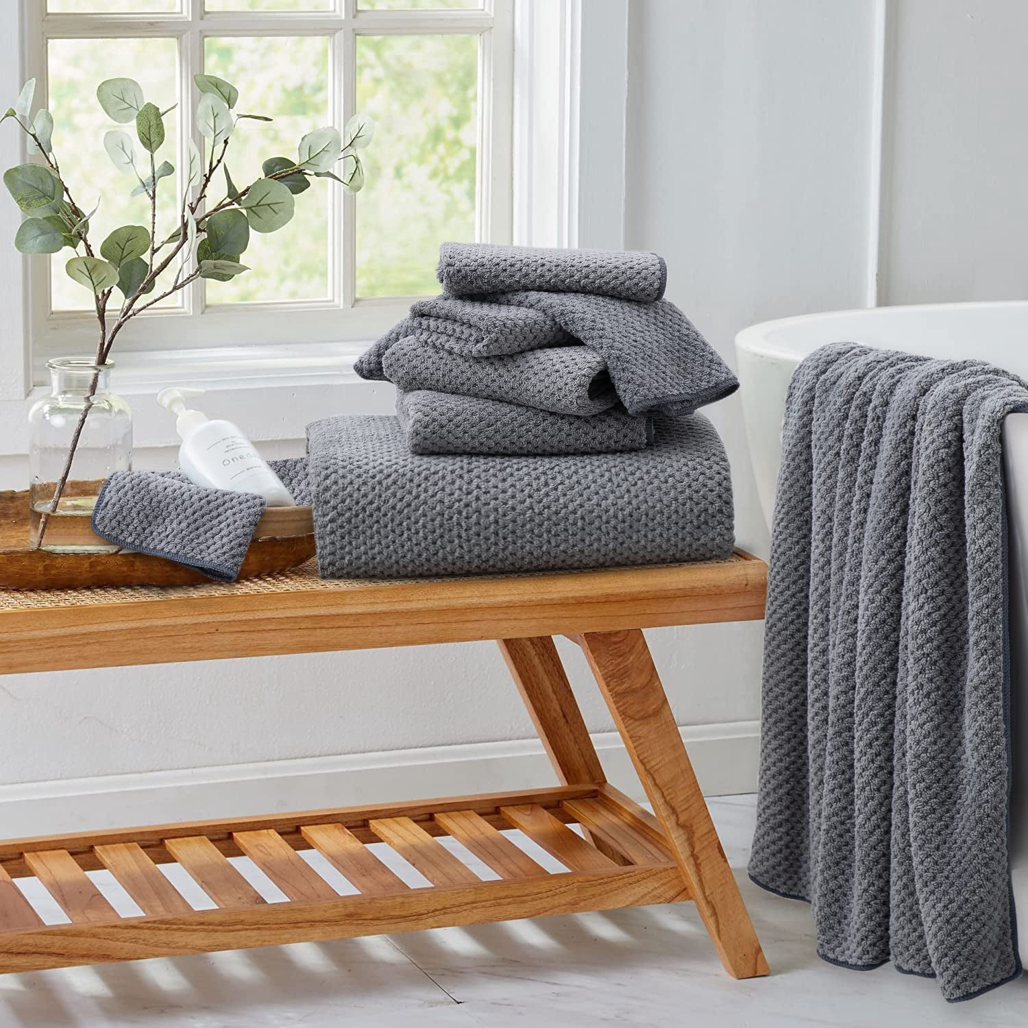 Smuge Extra Large Bath Towel Sets of 8, 2 Large Bath Towels Oversized, 2 Hand Towels, 4 Washcloths, Soft Microfiber, Quick Dry, Highly Absorbent Bath Towels for Bathroom Kitchen Spa(Gray)