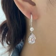 thumbnail image 3 of PYNZY White Gold Plated Jewelry Teardrop Dangle Hook Earrings for Women's Birthday Wedding Gift by Cubic Zirconia, 3 of 5