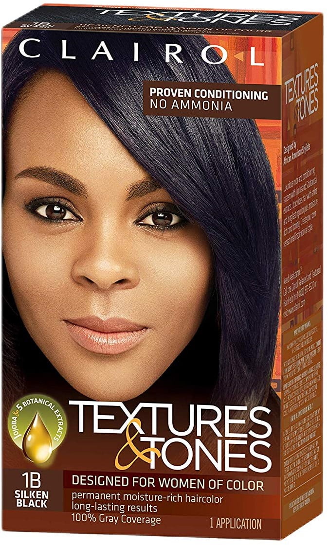 Clairol Textures & Tones Permanent Hair Color, 1B Silken Black, Hair Dye, 1 Application