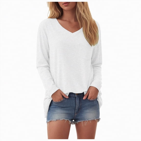 Towmus Womens Long Sleeve Shirts V Neck Casual Tops Loose Dressy Basic Fall Fashion Trendy Outfits Winter Clothes