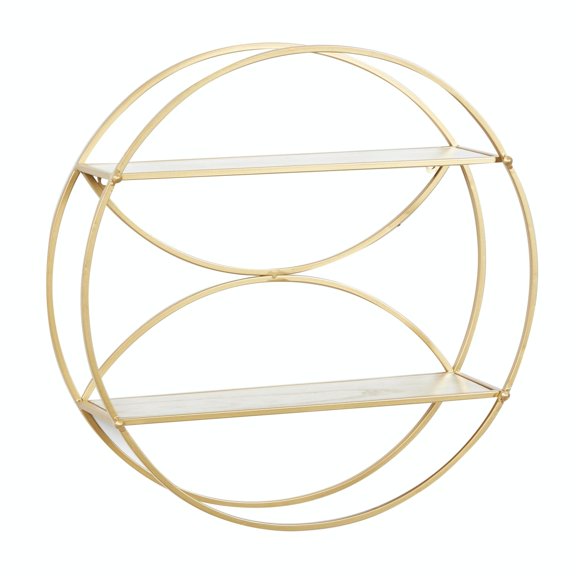 CosmoLiving by Cosmopolitan 22" x 7" Round 2-Tier Gold Geometric Wall Shelf