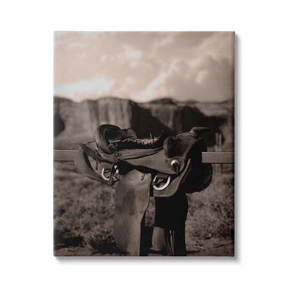 Stupell Industries Horse Saddle in Desert Landscape Photography Gallery Wrapped Canvas Art Print Wall Art, 16 x 20