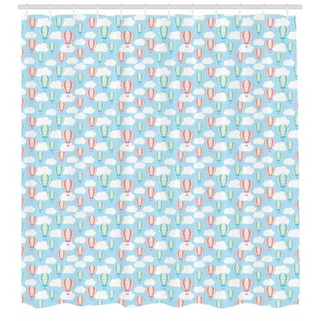 Adventure Nursery Shower Curtain Heart Shape Basket Hot Air