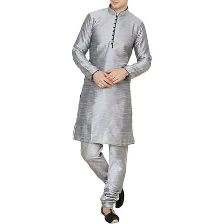 

Royal Kurta Men s Cotton Silk Loop Button Kurta Pyjama (40 Silver)