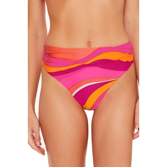 Trina Turk Women's Standard Vivid Vista High Waist Shirred Bikini Bottom-Cheeky Coverage, Swimwear Separates, Multi, 6