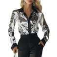 thumbnail image 2 of adaychics Womens Satin Blouse Long Sleeve Leopard Elegant Casual Shirts Fashion Button Up Tops Daily Wear, 2 of 7